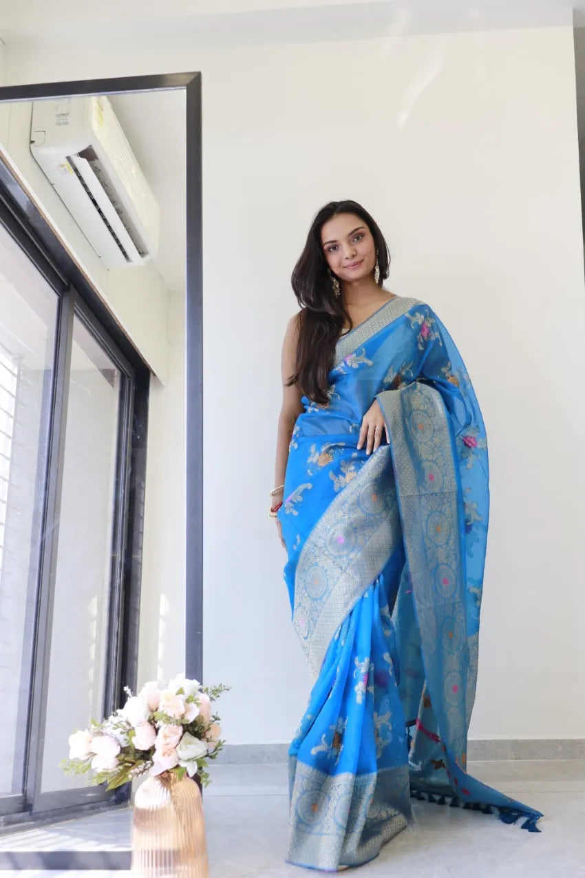 Saloni Blue Meena Organza Saree