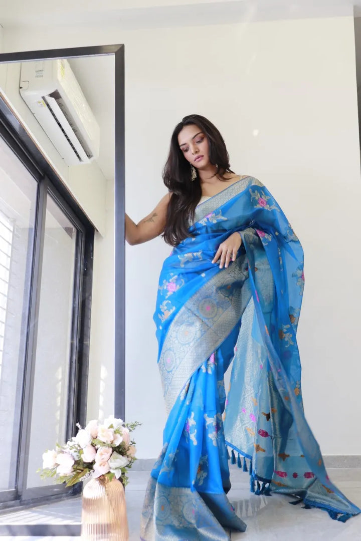 Saloni Blue Meena Organza Saree