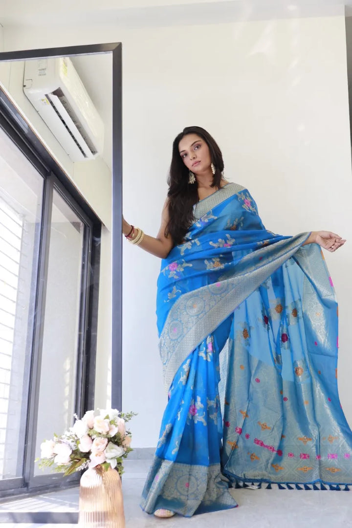 Saloni Blue Meena Organza Saree