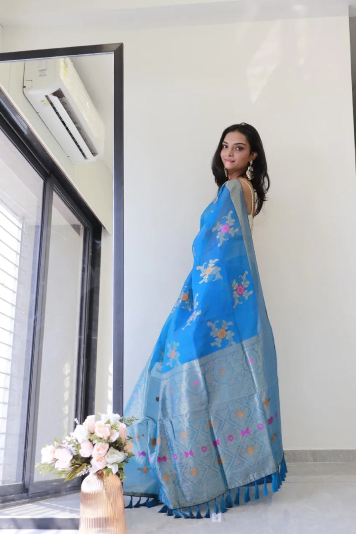 Saloni Blue Meena Organza Saree