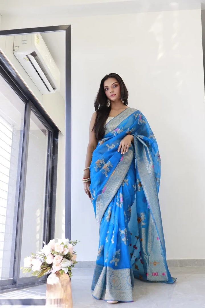 Saloni Blue Meena Organza Saree