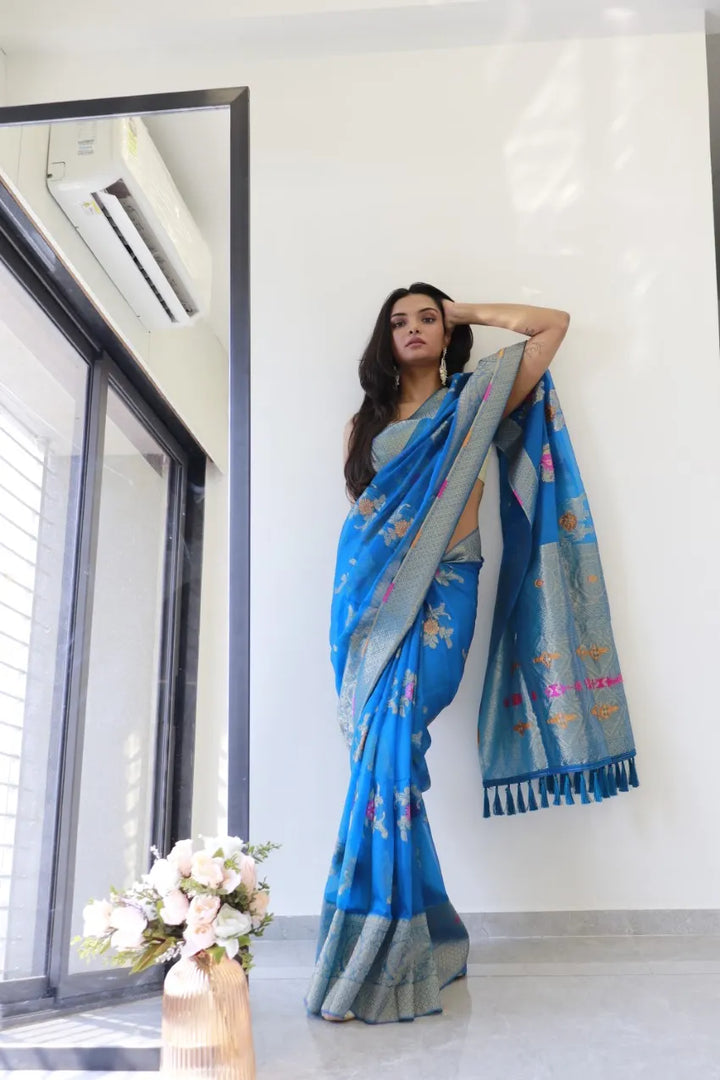 Saloni Blue Meena Organza Saree