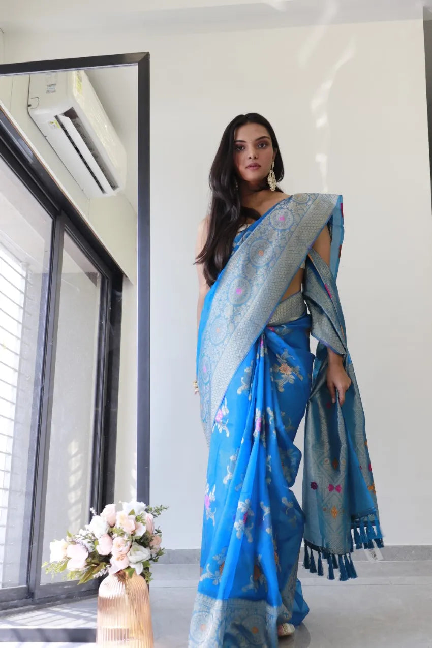 Saloni Blue Meena Organza Saree