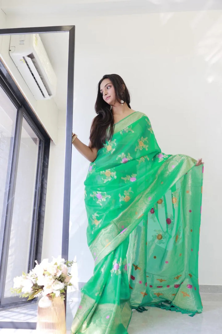 Saloni Green Meena Organza Saree