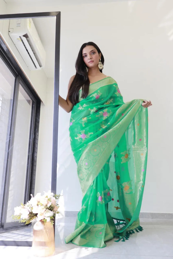 Saloni Green Meena Organza Saree