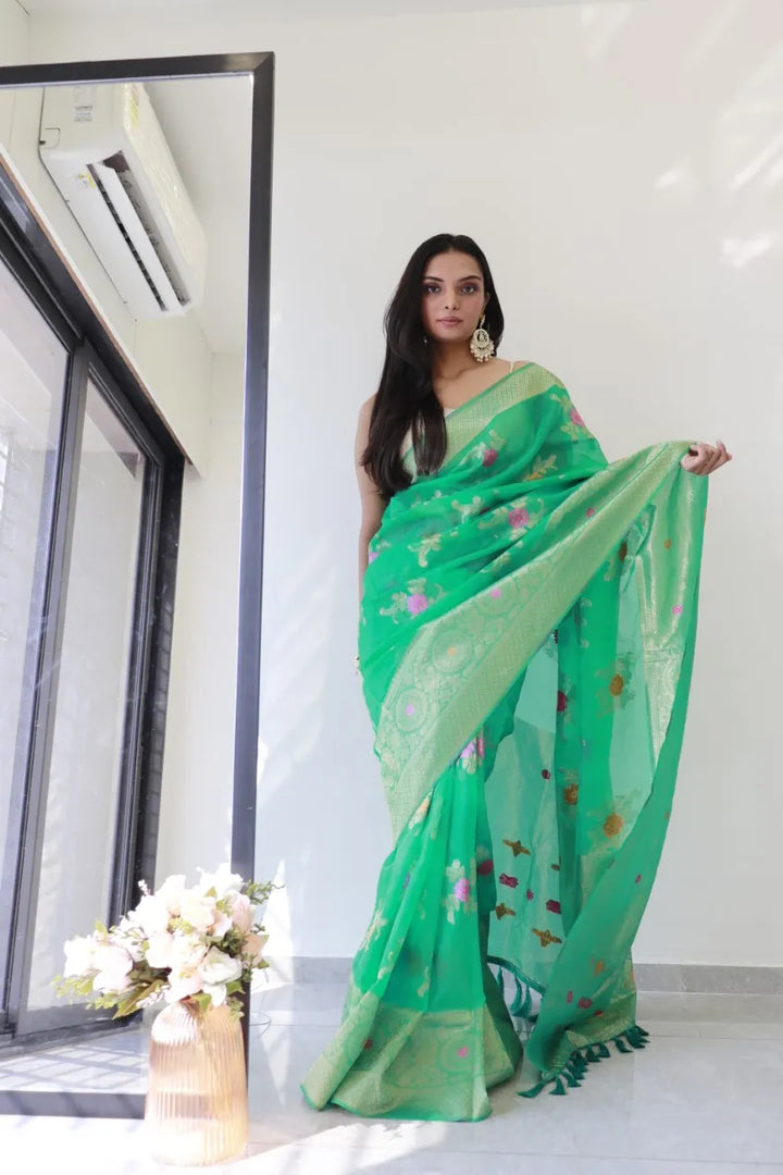 Saloni Green Meena Organza Saree