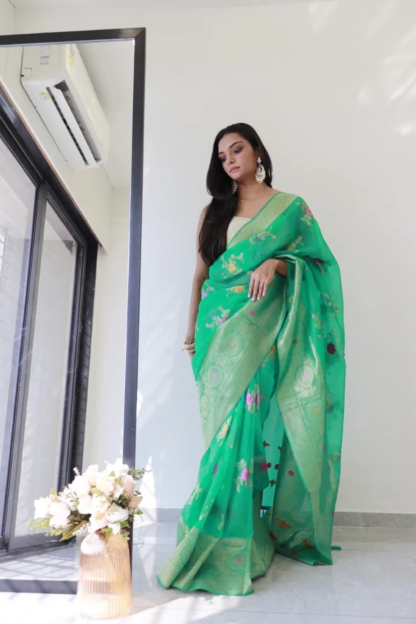 Saloni Green Meena Organza Saree