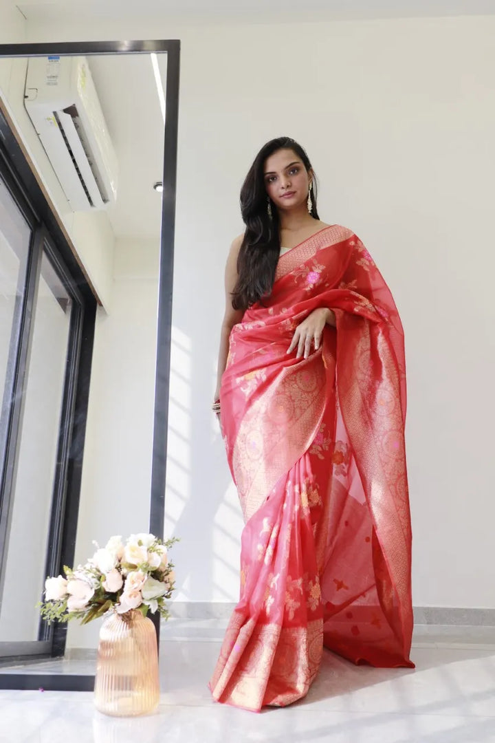 Saloni Red Meena Organza Saree