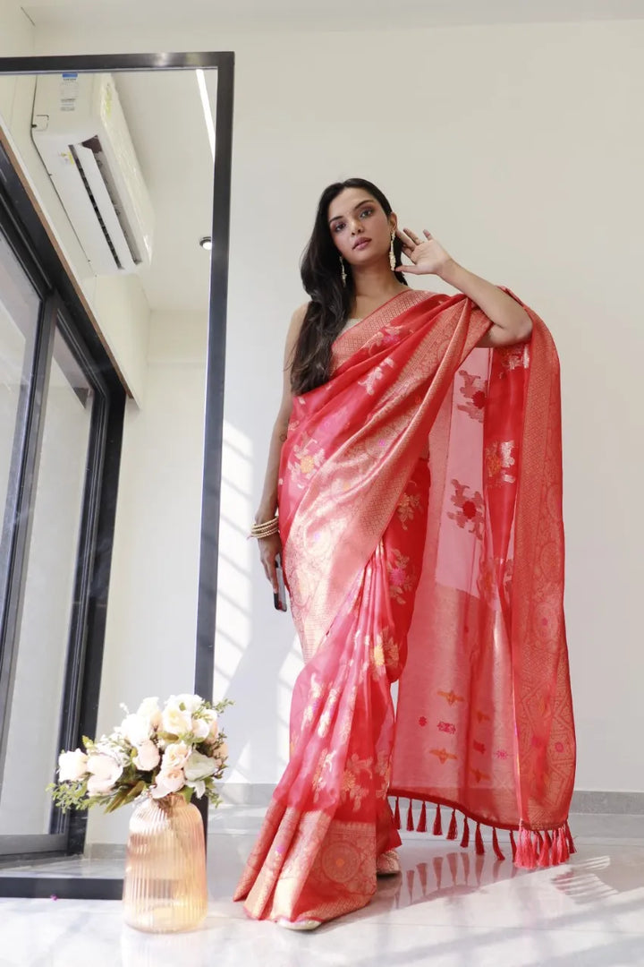 Saloni Red Meena Organza Saree