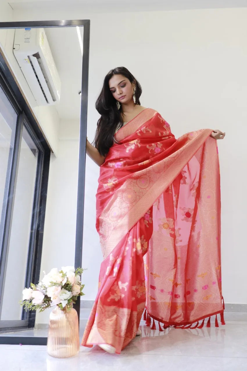 Saloni Red Meena Organza Saree