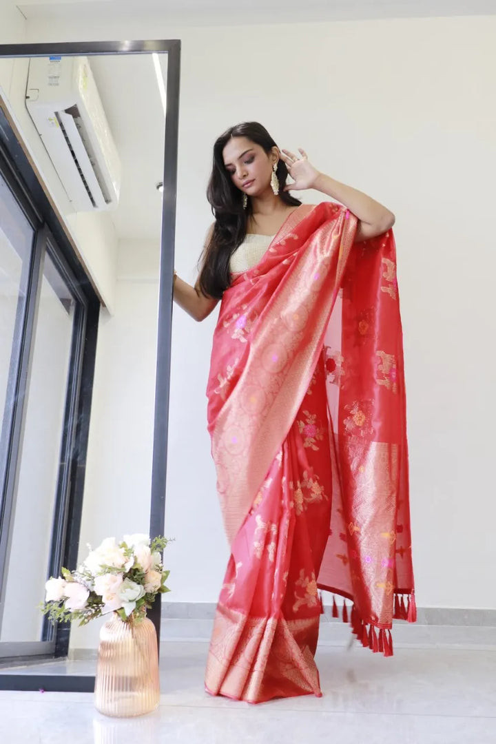 Saloni Red Meena Organza Saree