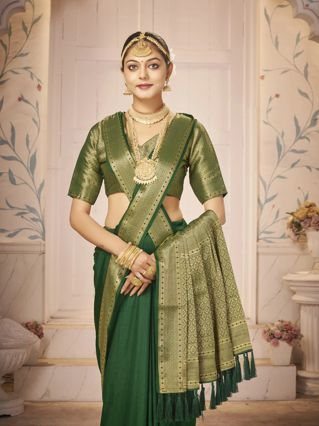 Majulika Green Color Pure Dola Silk Saree