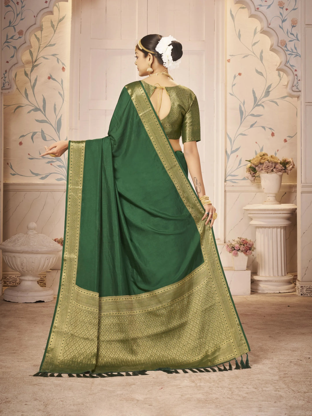 Majulika Green Color Pure Dola Silk Saree