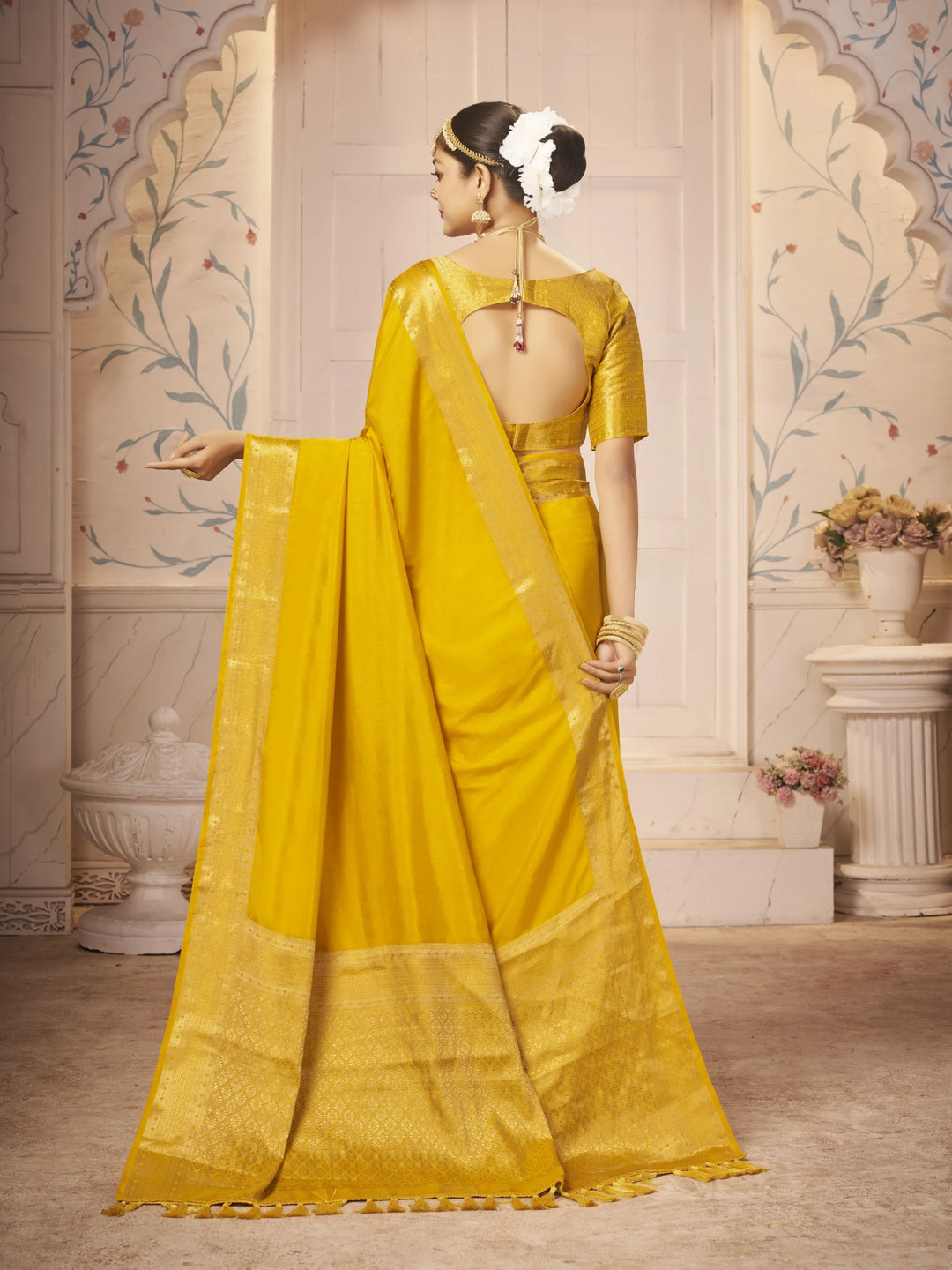 Majulika Yellow Color Pure Dola Silk Saree