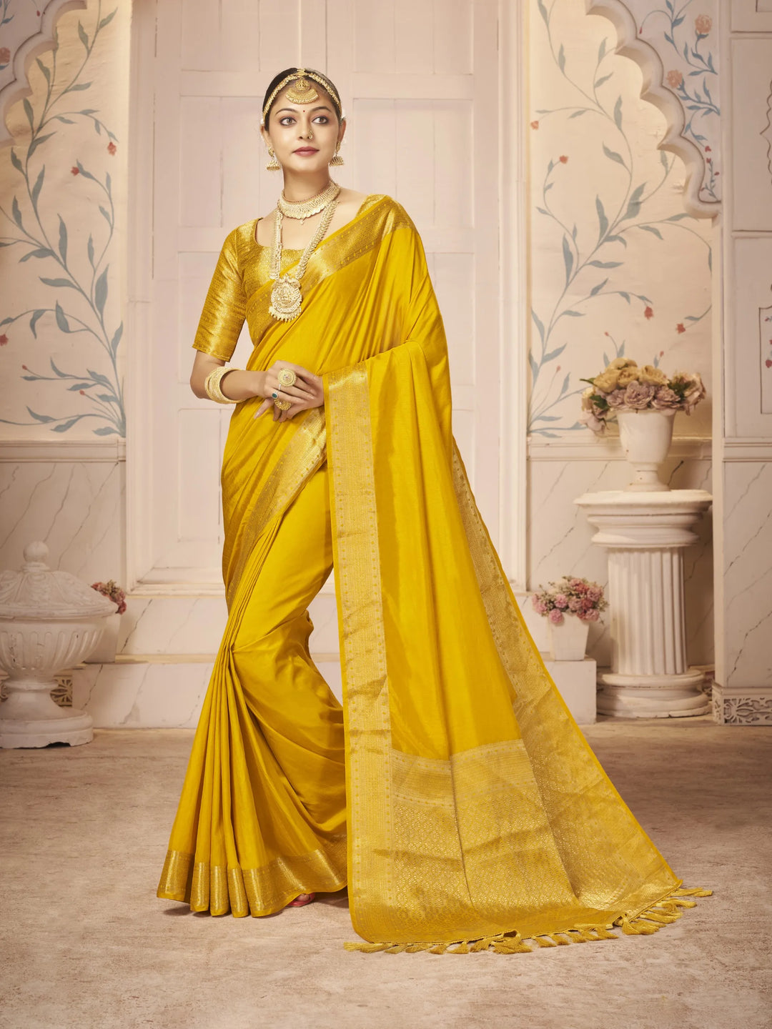 Majulika Yellow Color Pure Dola Silk Saree