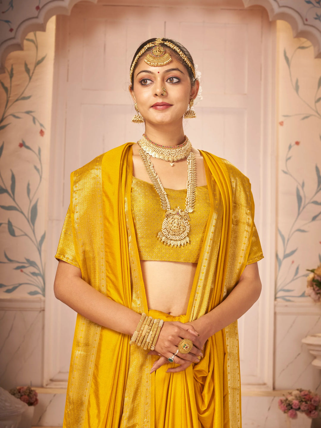 Majulika Yellow Color Pure Dola Silk Saree