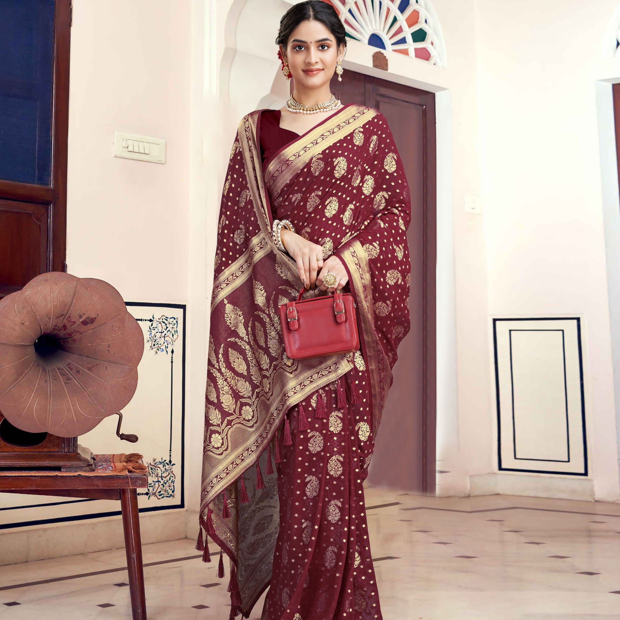 DISHA MAROON VISCOSE SAREE