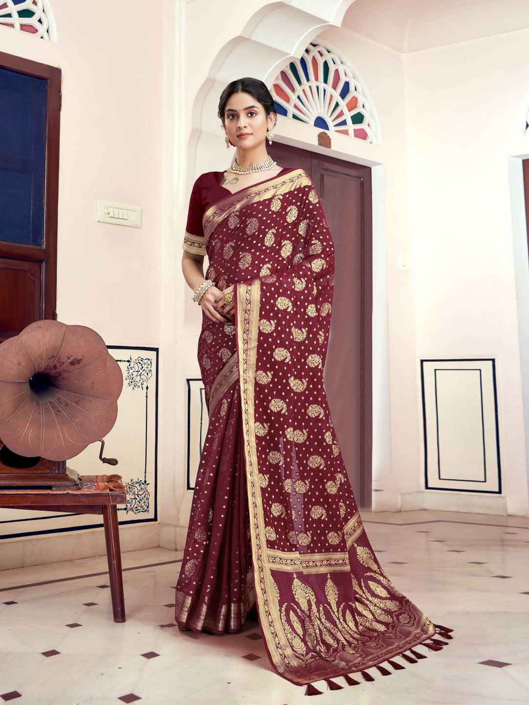 DISHA MAROON VISCOSE SAREE