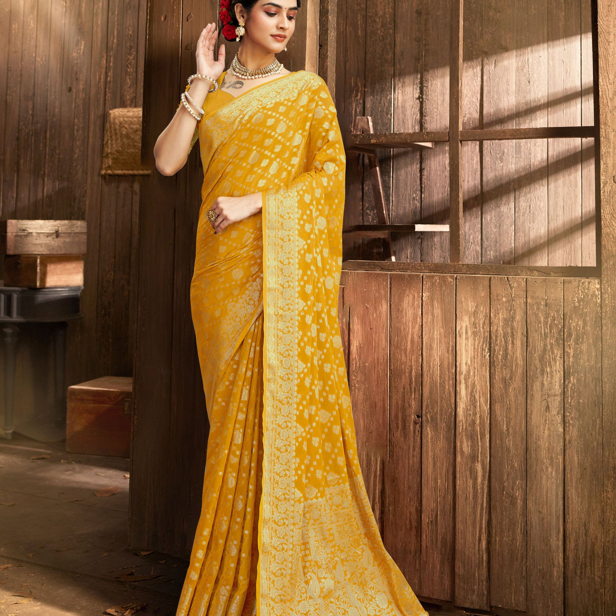 SUSHMA YELLOW VISCOSE SAREE