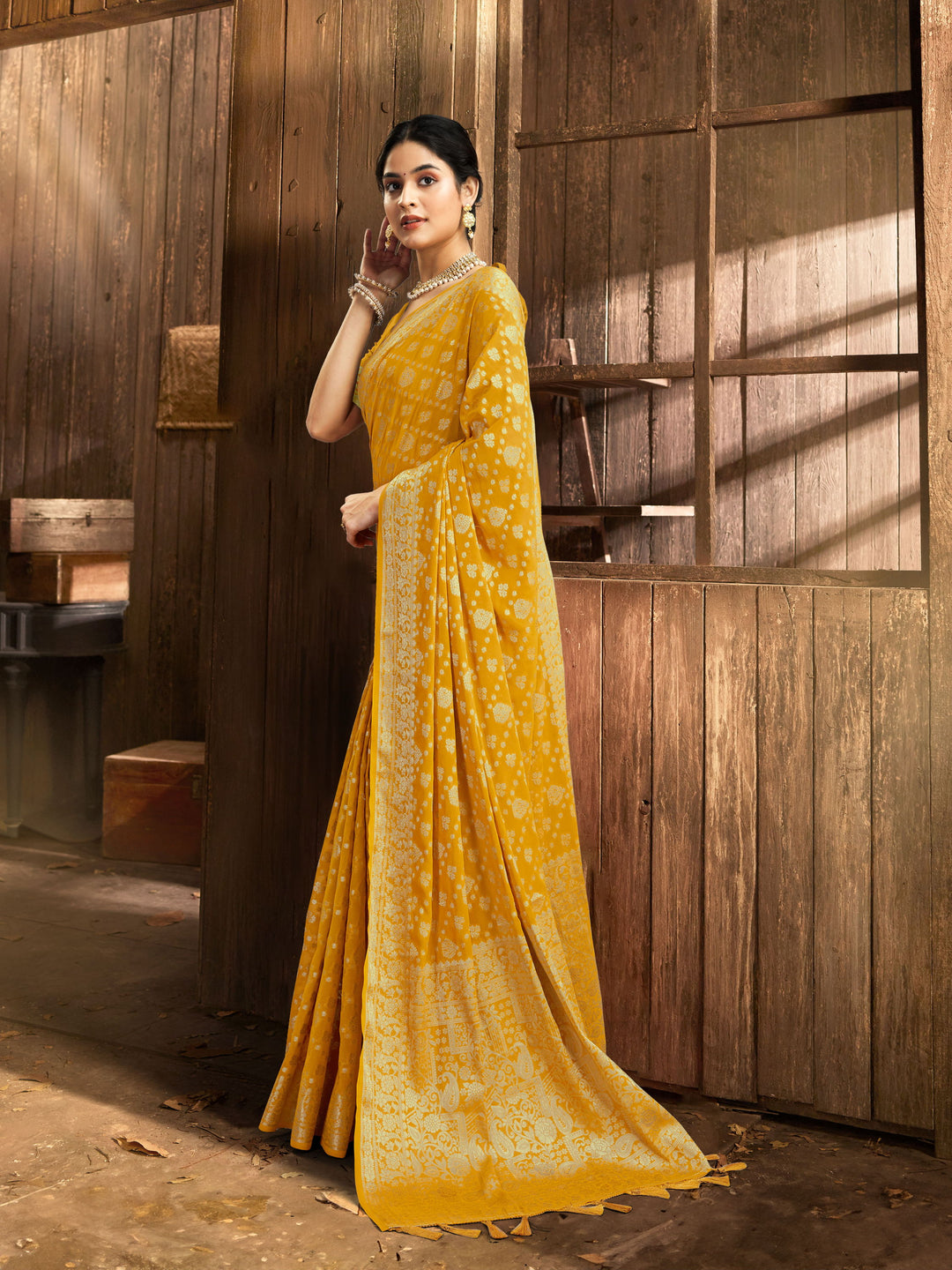 SUSHMA YELLOW VISCOSE SAREE