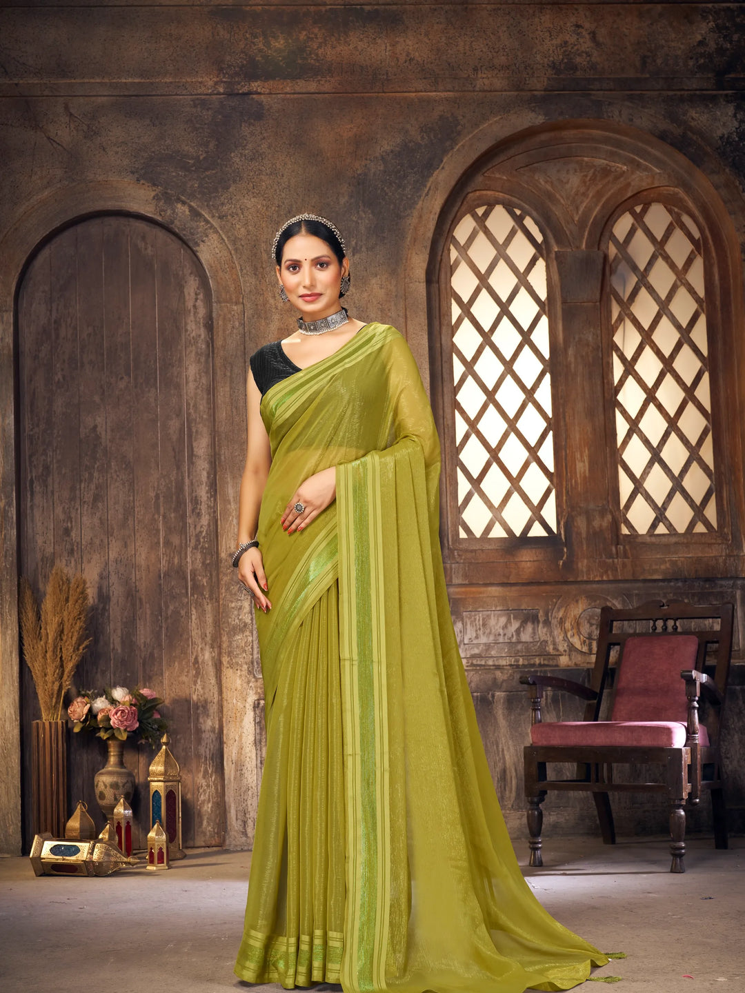 Saaj Olive Simmer Saree