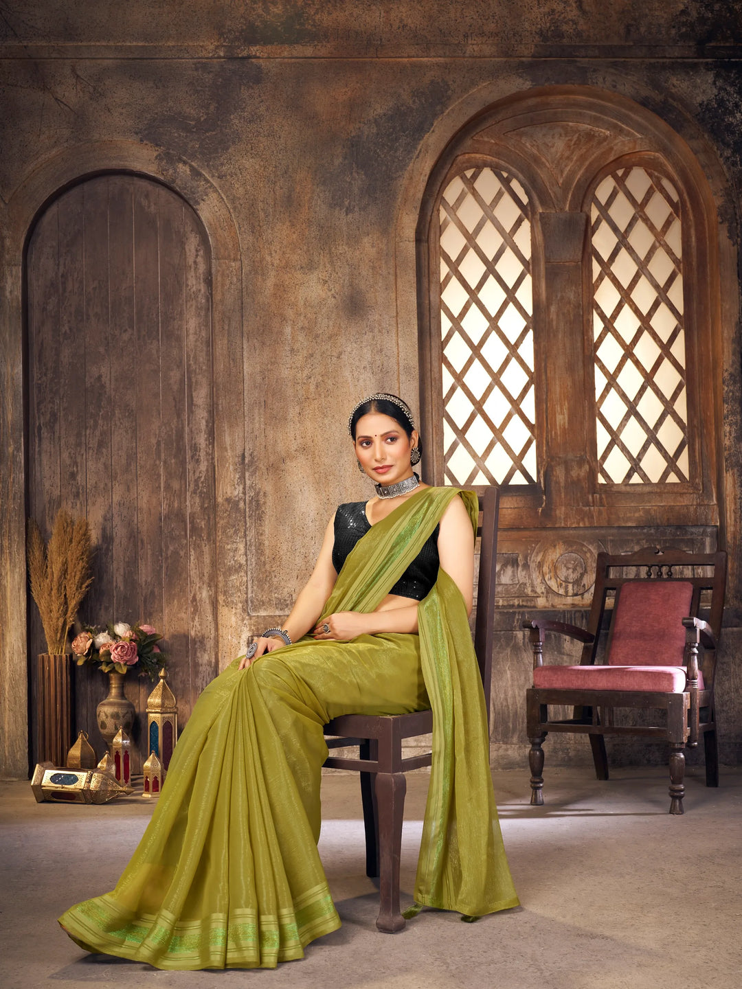 Saaj Olive Simmer Saree