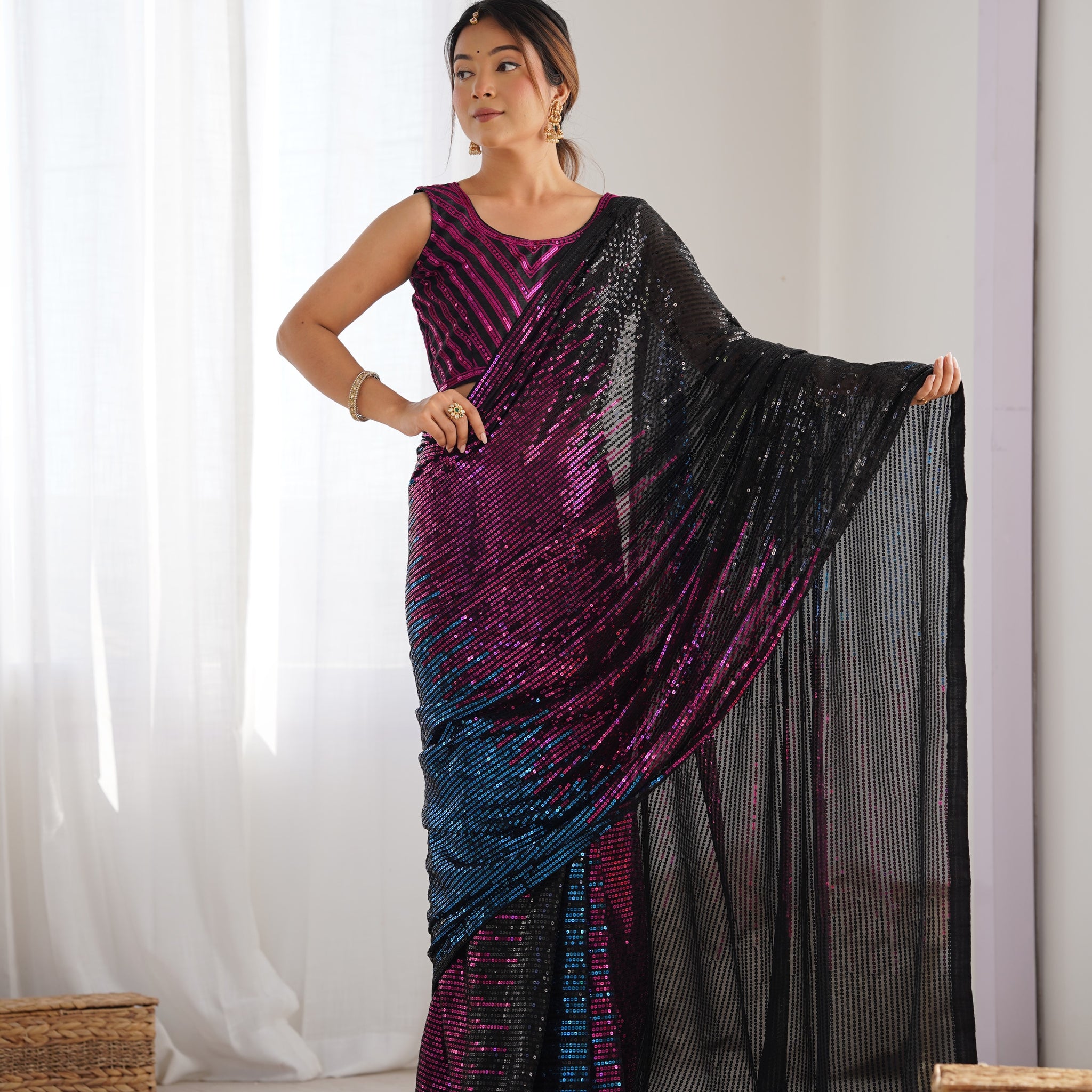 Midnight Shimmer Sequin Saree