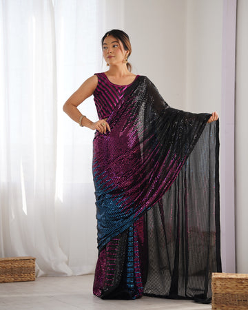 Midnight Shimmer Sequin Saree