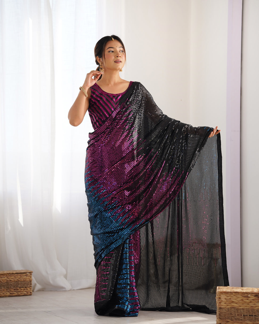 Midnight Shimmer Sequin Saree