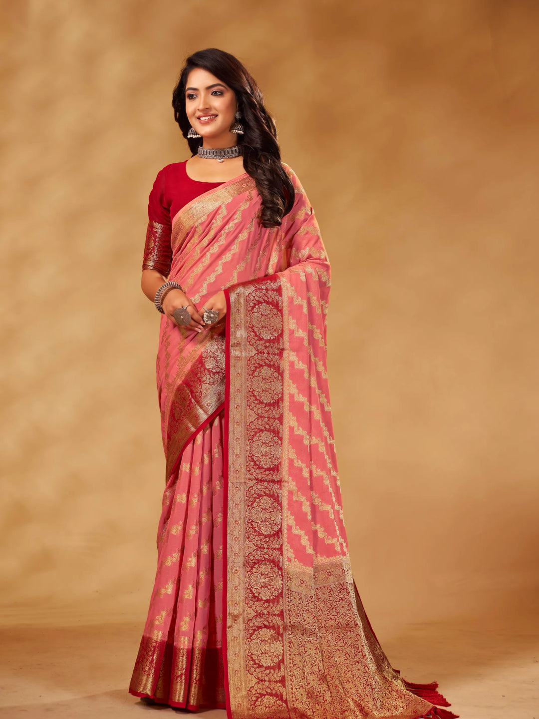 Anchal 3 Peach pure viscose saree