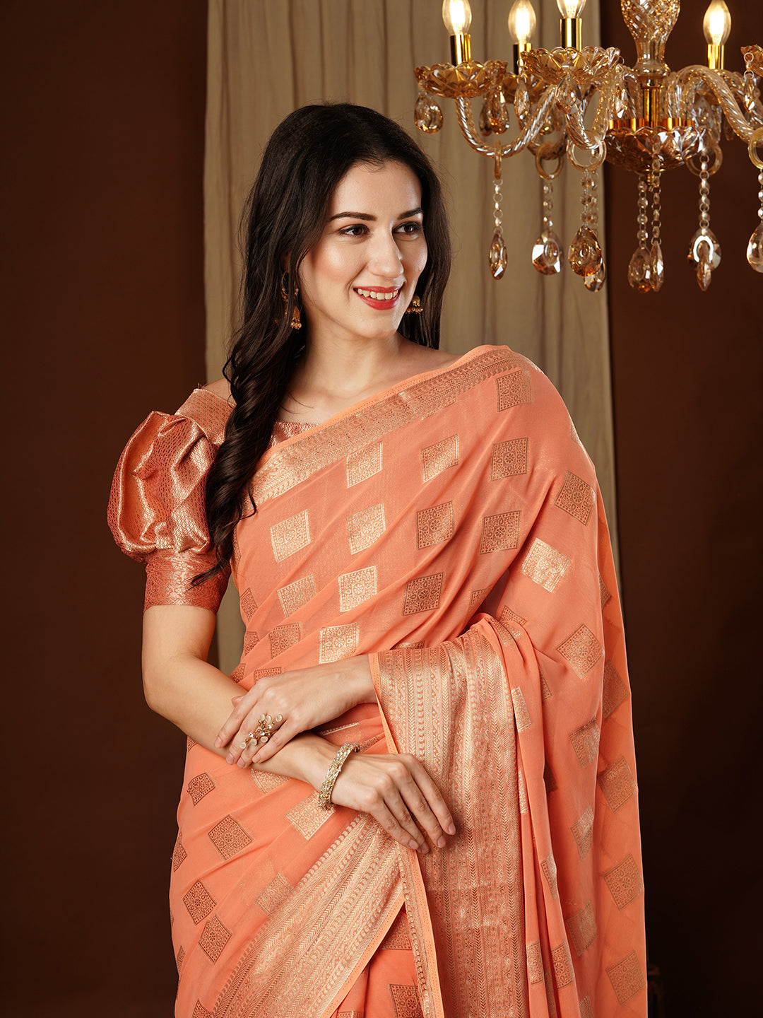 ROSHNI PEACH VISCOSE SAREE