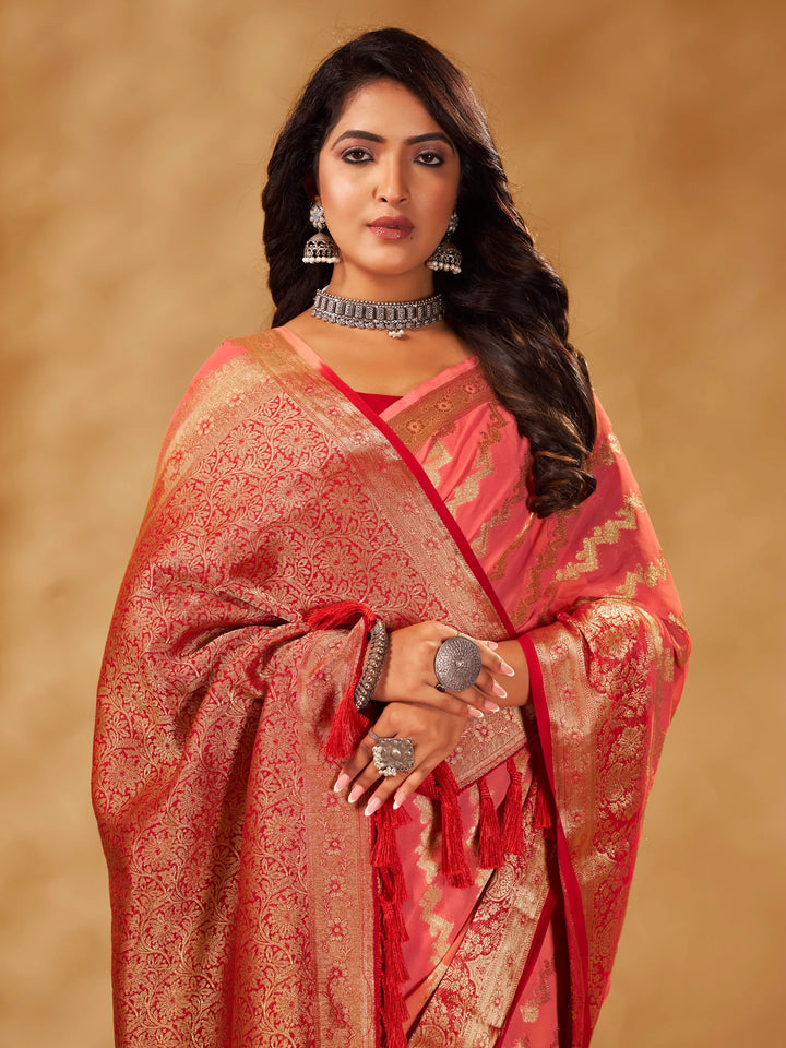 Anchal 3 Peach pure viscose saree