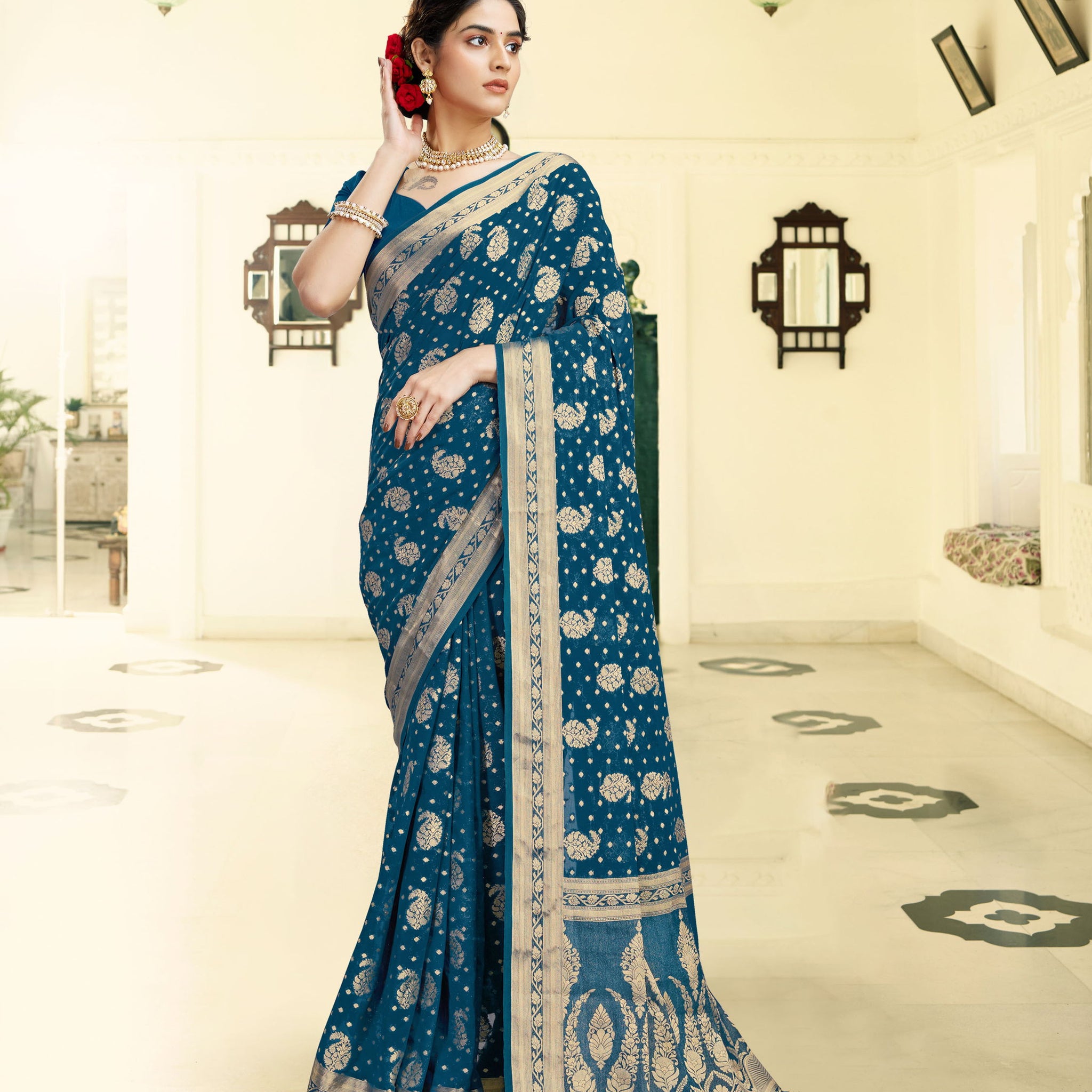 DISHA PETROLEUM BLUE VISCOSE SAREE
