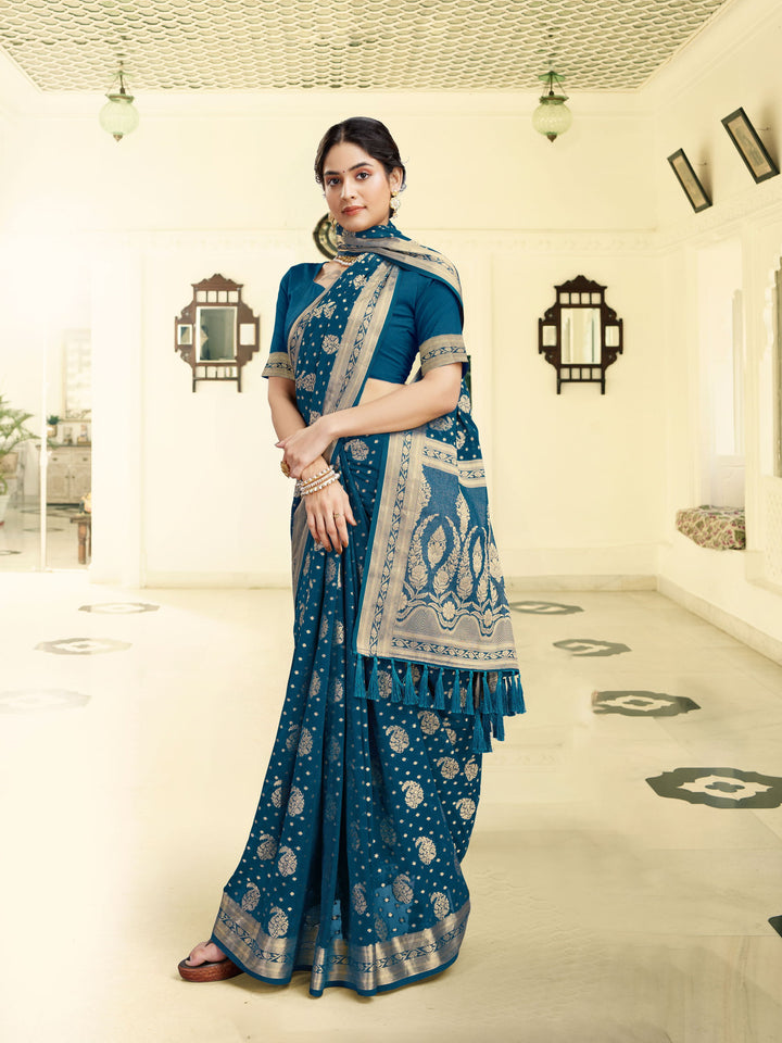 DISHA PETROLEUM BLUE VISCOSE SAREE