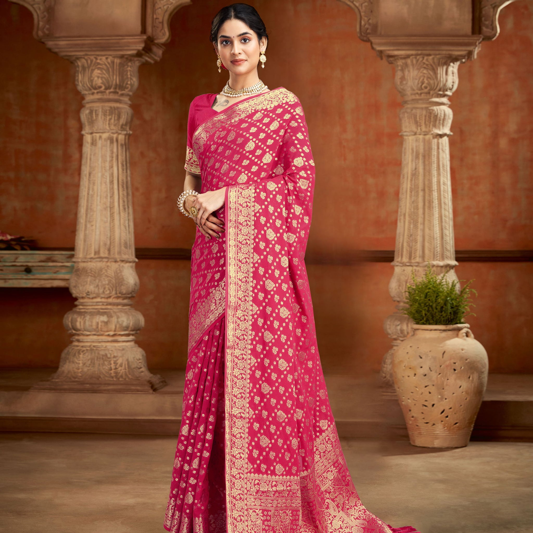 SUSHMA PINK VISCOSE SAREE