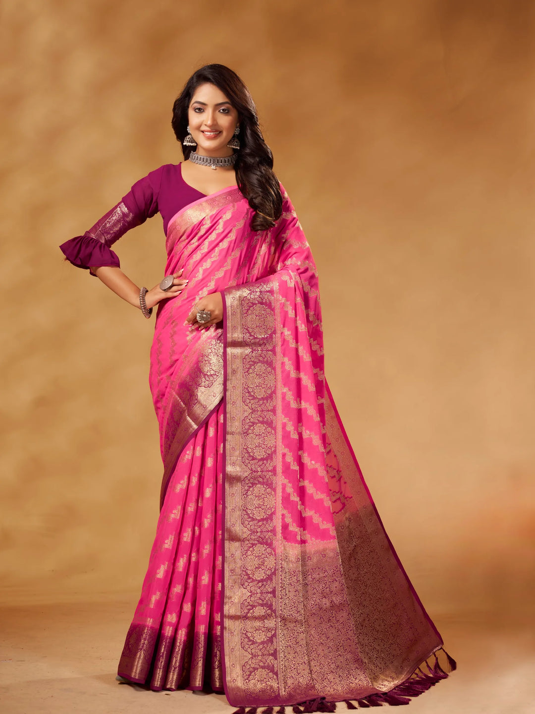 Anchal 3 Pink pure viscose saree