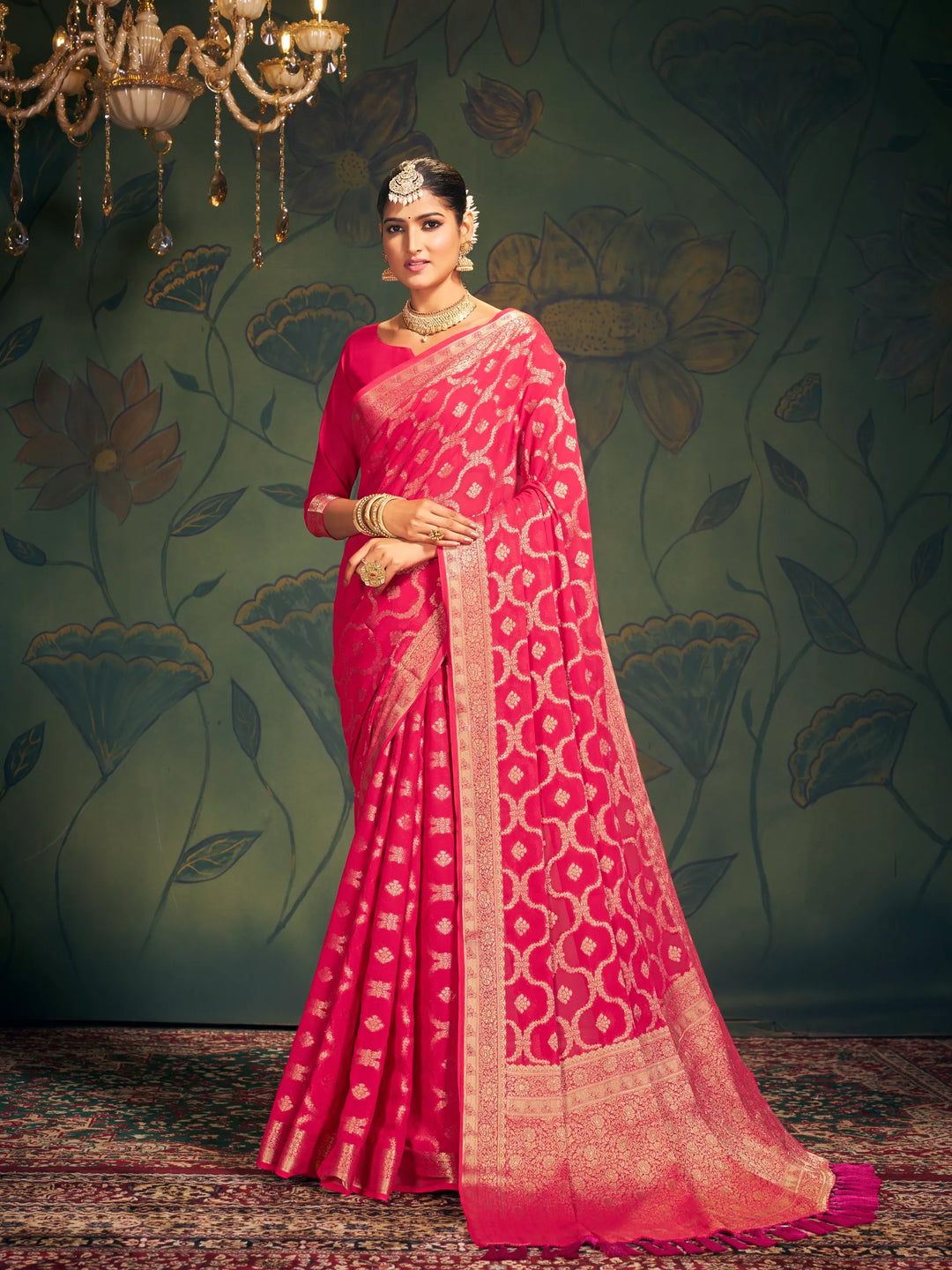 RANGAT Pink Pure viscose Georgette saree