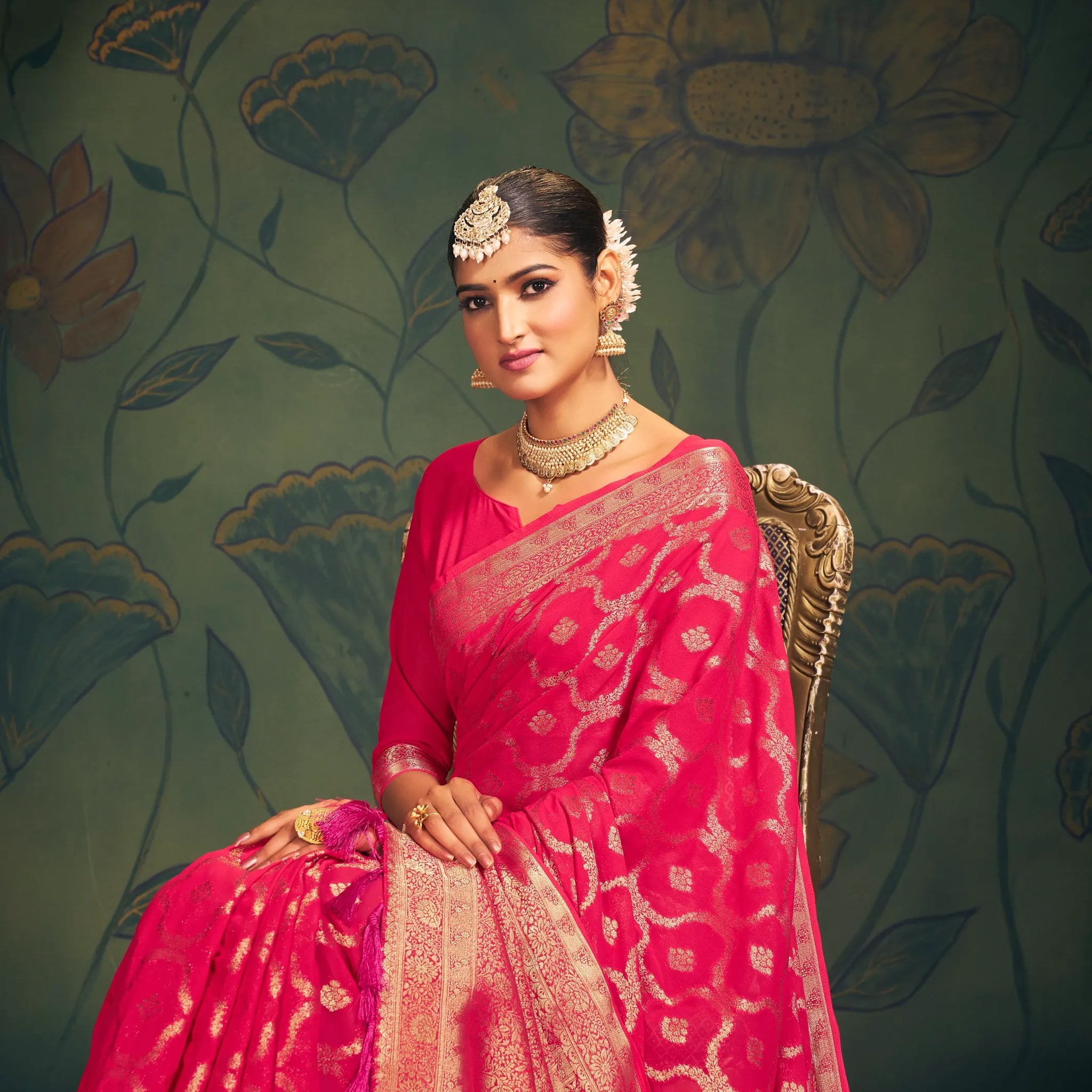 RANGAT Pink Pure viscose Georgette saree
