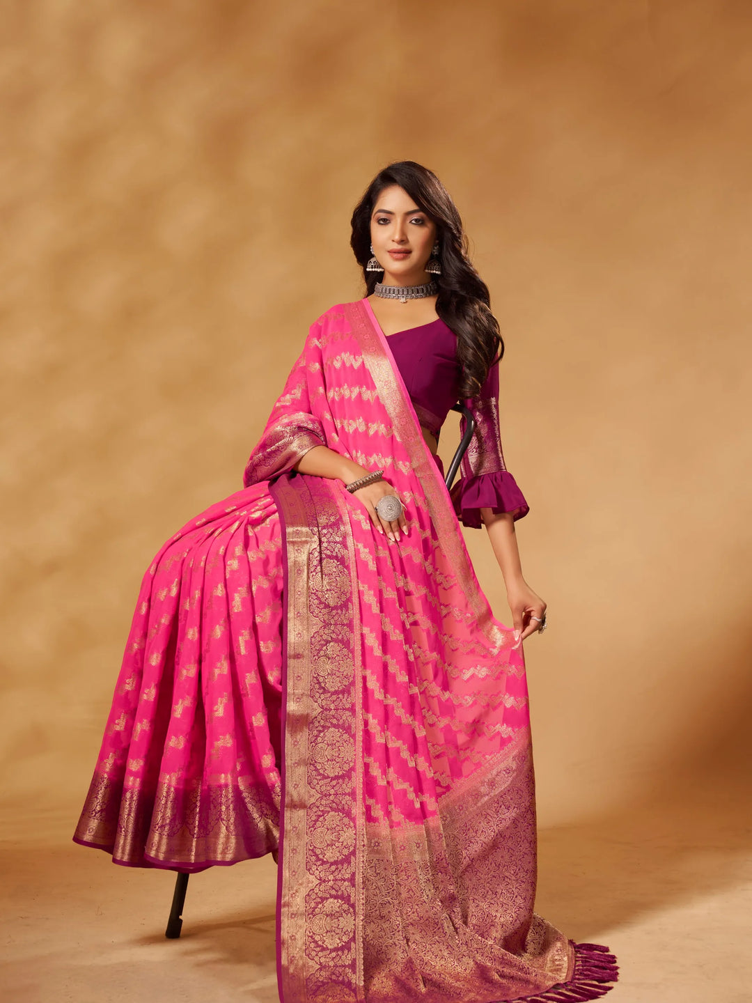 Anchal 3 Pink pure viscose saree