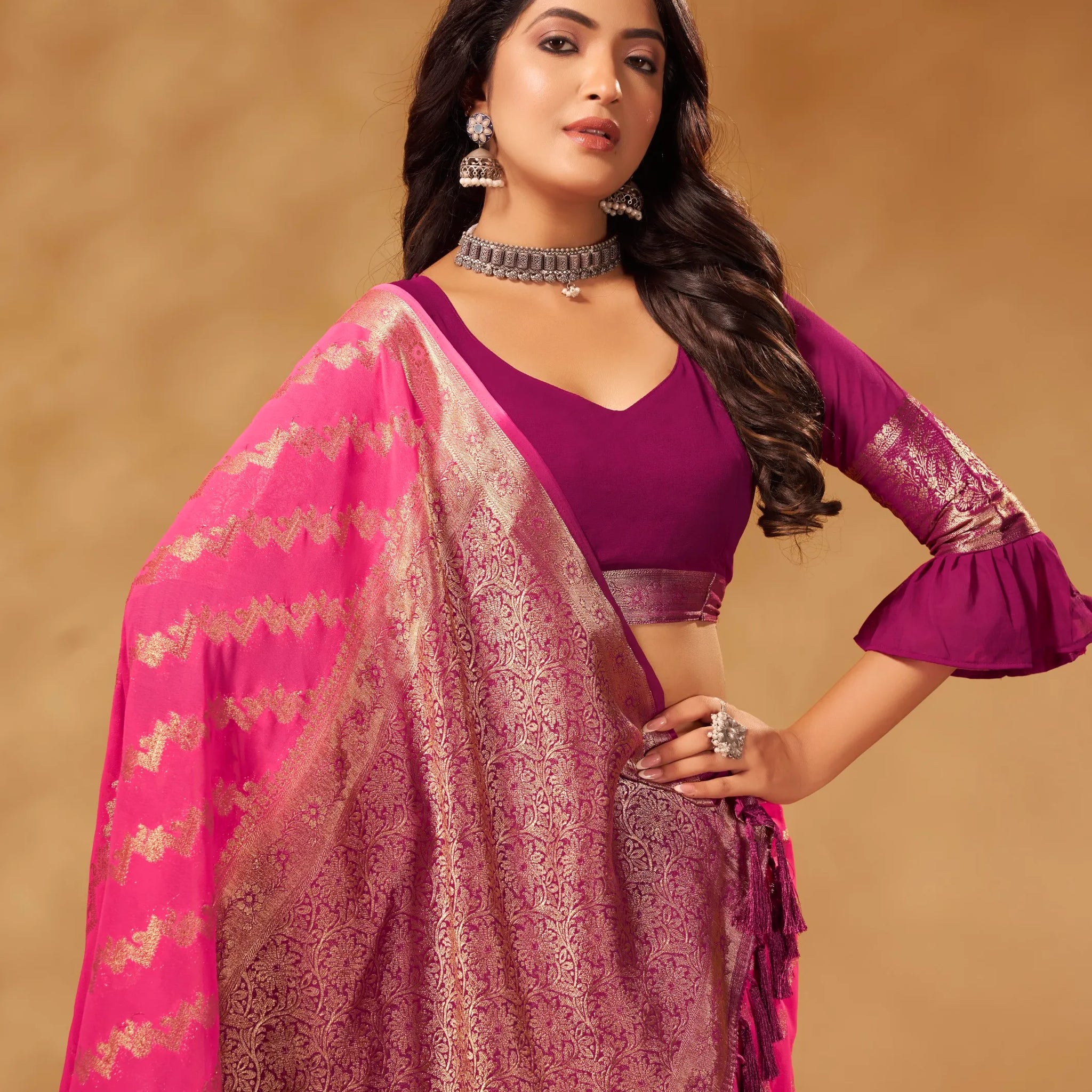 Anchal 3 Pink pure viscose saree