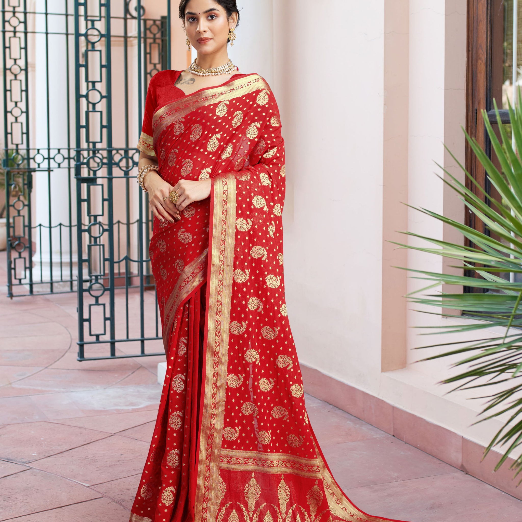 DISHA RED VISCOSE SAREE