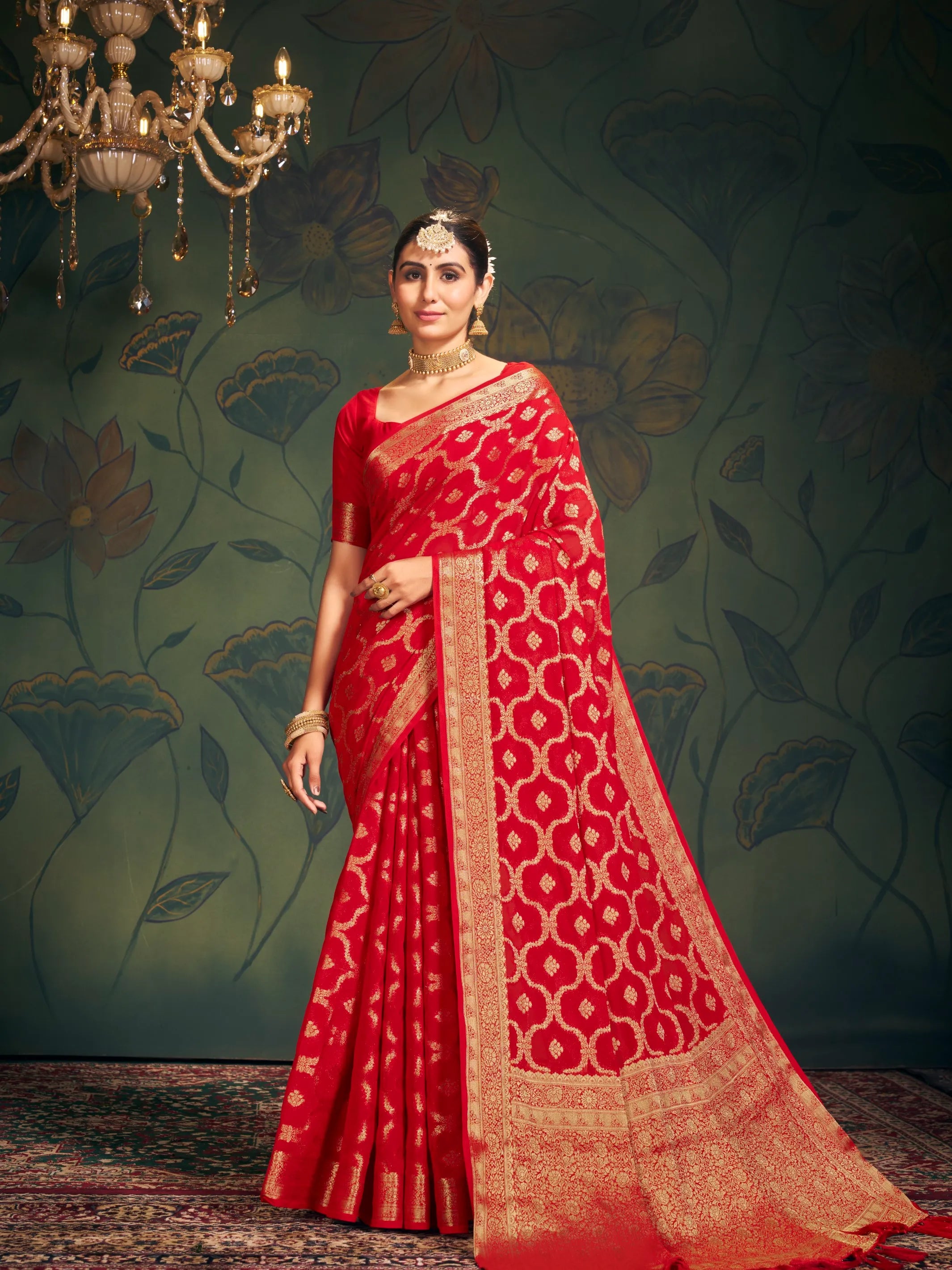 Red Embroidered Georgette Saree With Blouse - Granthva Fab - 2767148 | New  fashion saree, Designer dresses indian, Pink designer dresses