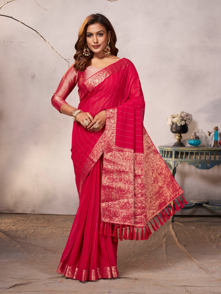 RAINBOW ZARI RED VISCOSE SAREE