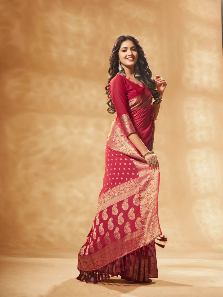 Bindia 3 Red pure viscose saree