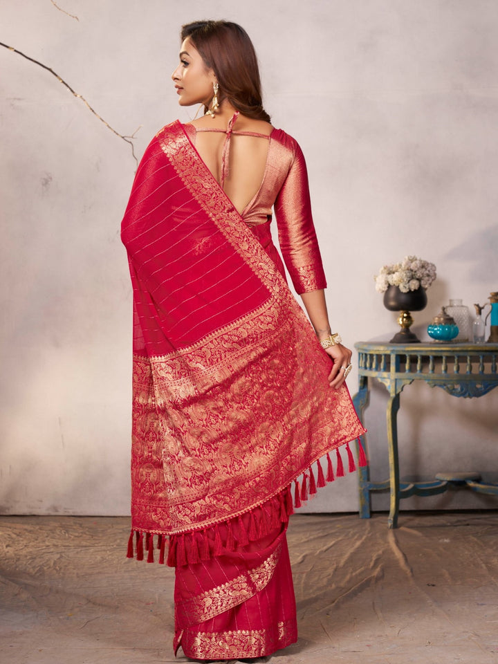 RAINBOW ZARI RED VISCOSE SAREE