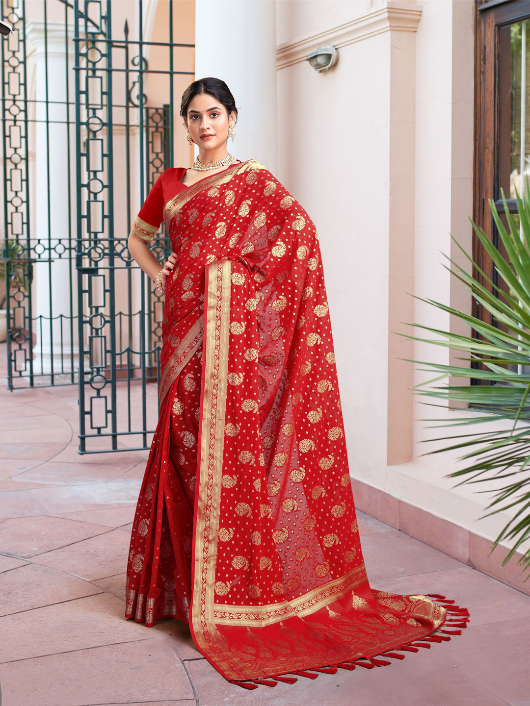 DISHA RED VISCOSE SAREE