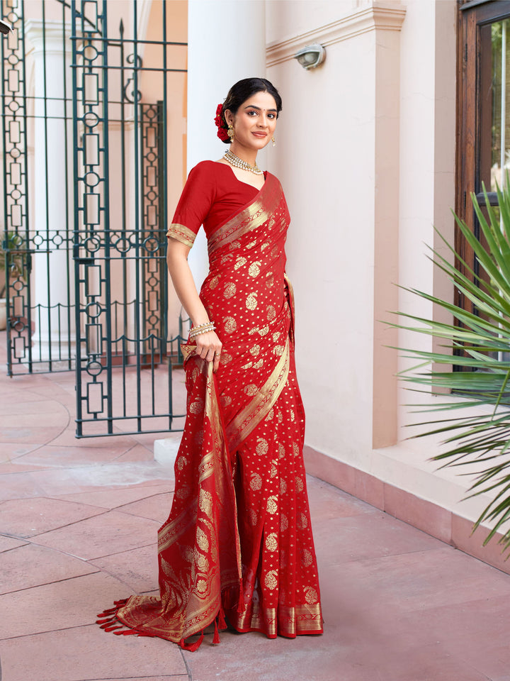 DISHA RED VISCOSE SAREE