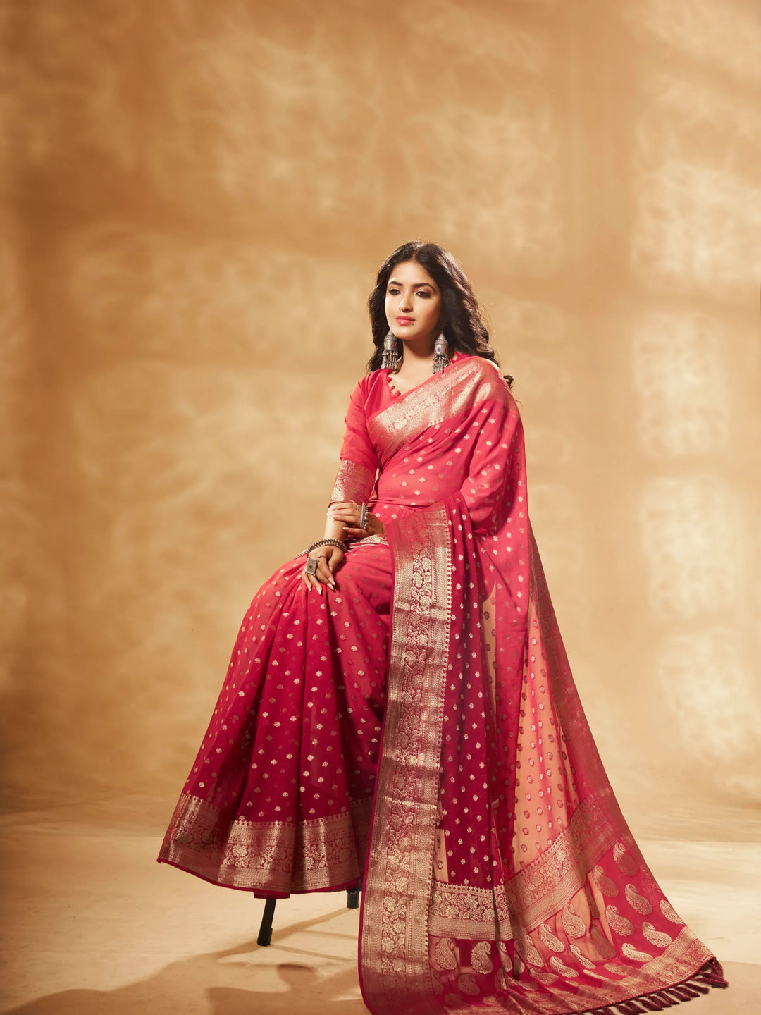 Bindia 3 Red pure viscose saree