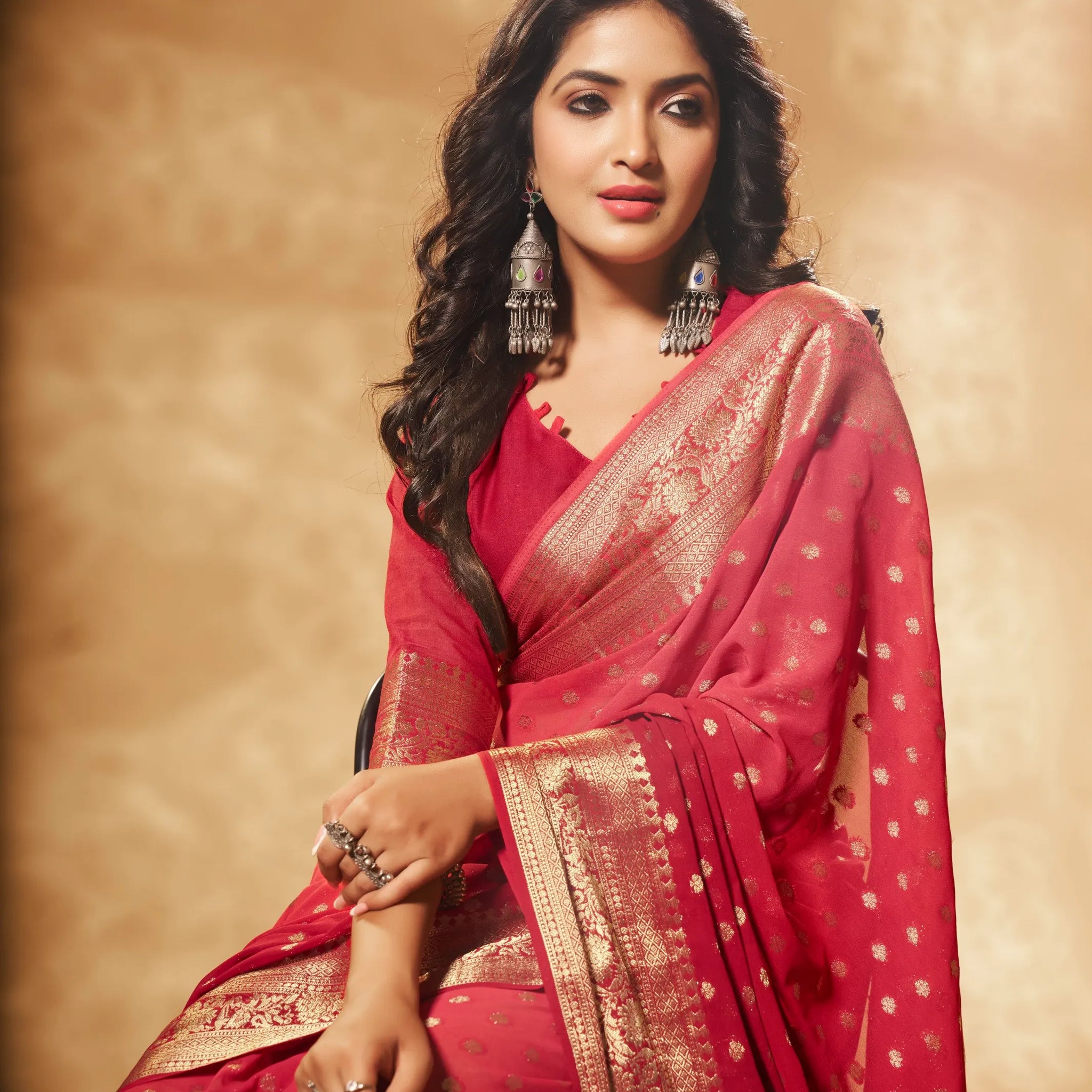 Bindia 3 Red pure viscose saree