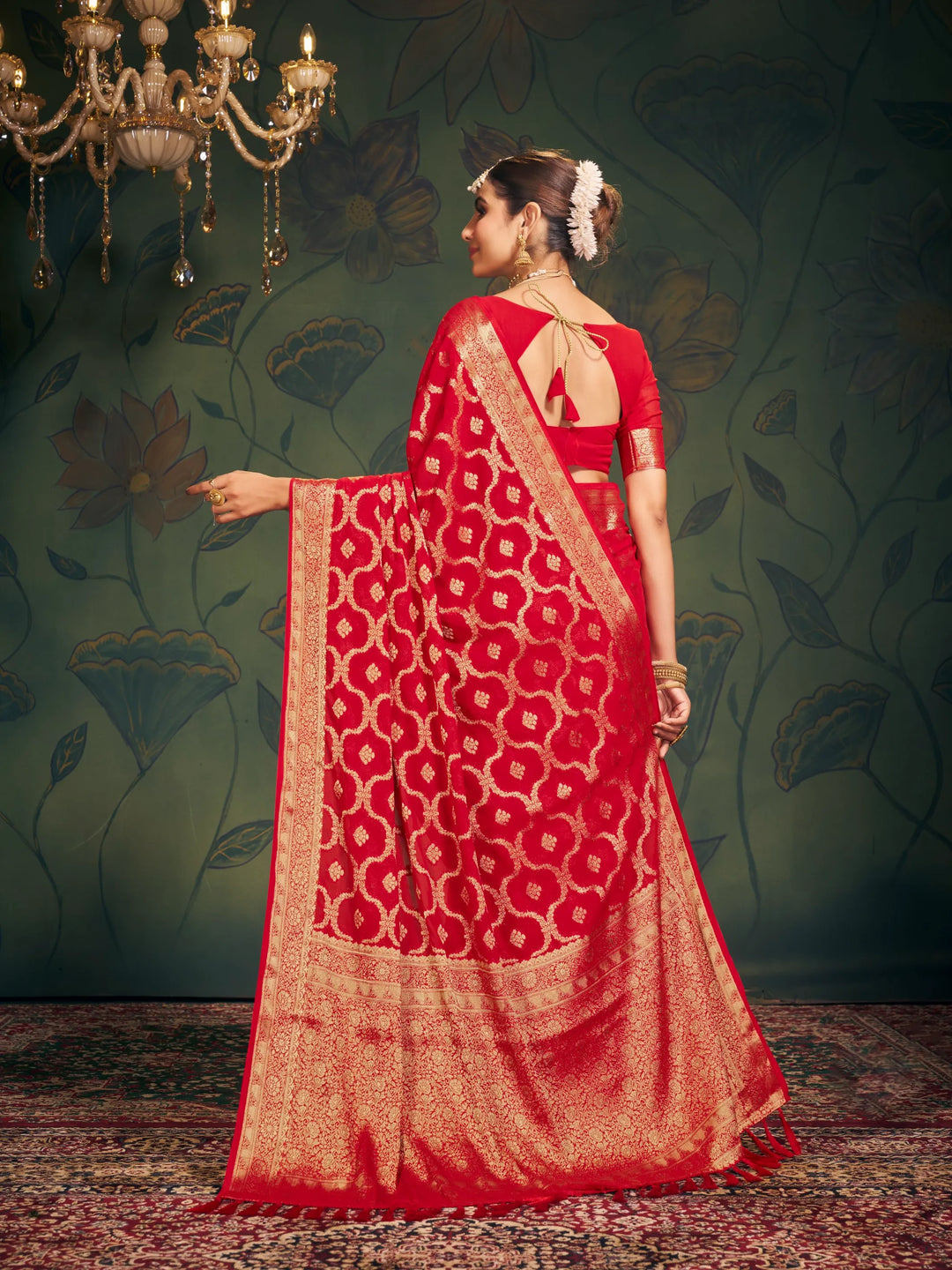 RANGAT Red Pure viscose Georgette saree